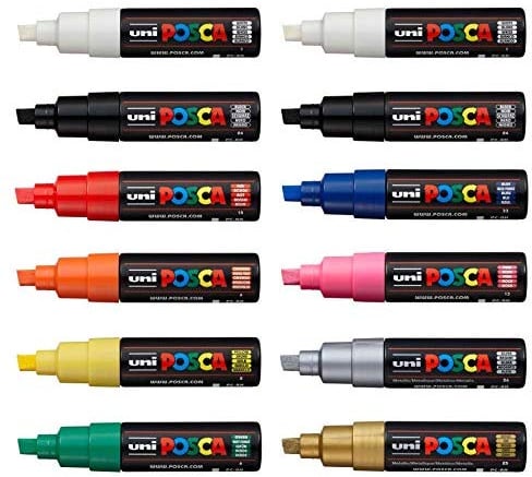 Posca Uni PC-8K Paint Pen Art Marker Pen - Professional 12 Pen Set - Extra Black + White