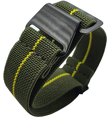 Max French Marine Nationale Elastic Nylon Navy Divers Parachute Watch Straps 20mm 22mm Military Bands (22mm, Green/Yellow PVD)