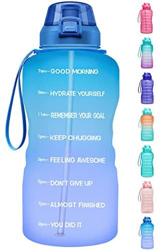 Fidus - Borraccia motivazionale da 3,78 litri, con tacche delle ore e cannuccia, a prova di perdite, in Tritan senza BPA, per bere abbastanza acqua tutti i giorni, fitness, palestra sport all'aria