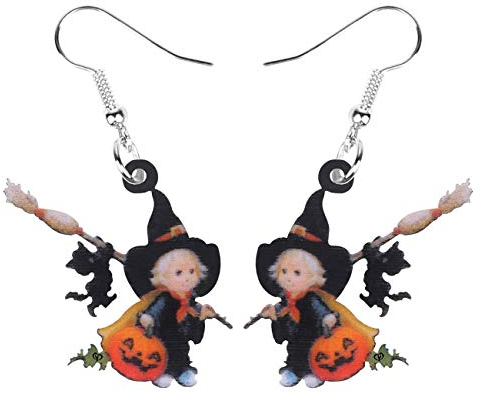 NEWEI Cute Acryl Halloween Hexe Ohrringe Kürbis Dangle für Frauen Mädchen Festival Schmuck Geschenke Charme (Schwarz)