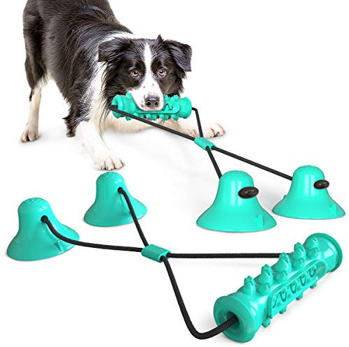 USWT Dog Tug-of-War Toy with Two Suction Cups,Rope Ball Pull Toy, Teeth Cleaning Dog Chew Training Toy