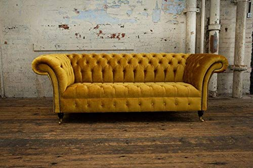 jvmoebel XXL Sofa 3 Sitzer Couch Chesterfield Polster Sitz Garnitur Leder Textil Gelb Neu