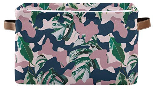 Panier de rangement pliable en toile avec poignées Motif feuilles de palmier tropical