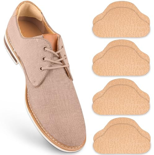SULPO 4 Paare Echt-Leder Fersenpolster - Fersenschutz gegen Blasen & Reibung - Fersenkissen für Schuhe - Schuh Fersen Reparatur - Selbstklebende Heel Pads - Antirutsch Hackenpolster - Pecari Beige