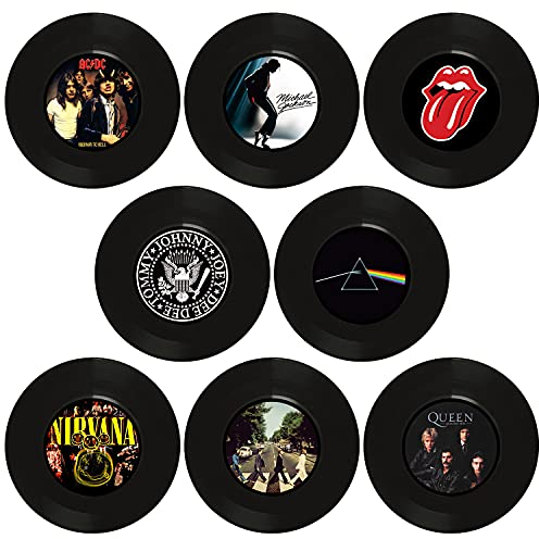 Lot de 8 disques en vinyle pour décoration murale - Taille unique - 17,8 cm - Décoration de fête rock musicale, anniversaire, bar, pub, fête à thème des années 70, 80, 90, rétro vintage