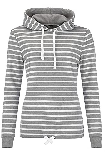 modAS Damen Kapuzenshirt Langarmshirt gestreift - Kapuzenpullover Streifenshirt Ringelshirt mit Kapuze aus Baumwolle in Weiß/Blau Größe 44
