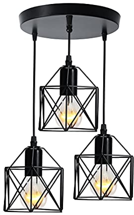 Heilmetz® Pendelleuchte 3-Flammig, Lampenschirm Metall, E27 Fassung, Hängelampe Schwarz für Esstisch Küche Wohnzimmer Schlafzimmer Flur, Vintage Industrial Küchenlampe