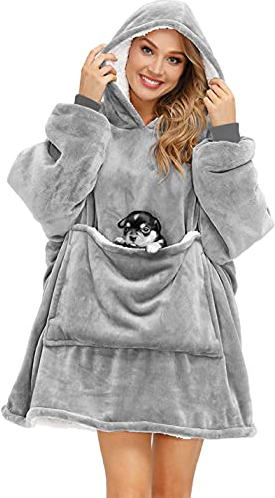 CheChury Übergroße Hoodie Sweatshirt Kapuze Tragbare Decke Sweatshirts Flanell Hoodies Weich Warm Bequem Große Fronttasche Riesen-Sweatshirt Kapuzenpullover Erwachsene Jugendliche,Grau,Einheitsgröße