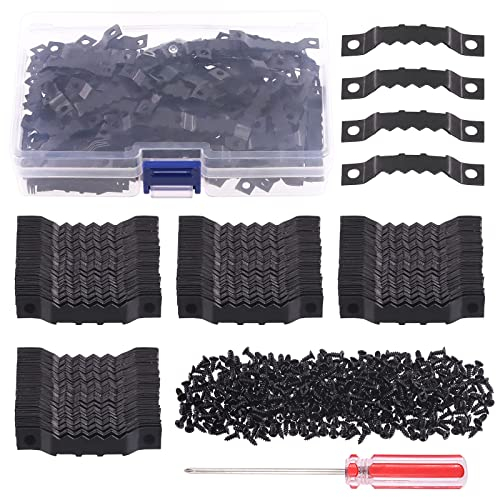 Swpeet 600Pcs Sawtooth Picture Frame Hanging Hangers Double Hole with Screws and Screwdriver, for Home Decoration Creative Picture Frame Hanging (Black)