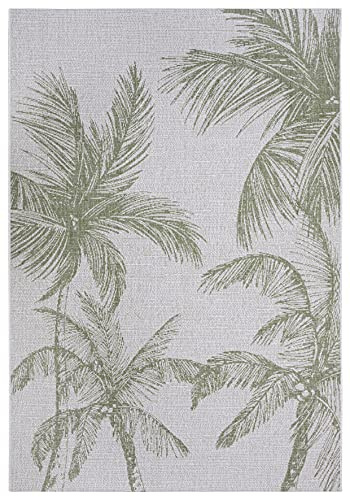 NORTHRUGS In- und Outdoor Teppich 120x170cm - Wetterfest Boho Modern Palmen Blätter Florales Muster Läufer Terrassenteppich Balkonteppich Küchenläufer Badteppich Wohnzimmerteppich Wasserfest in Grün