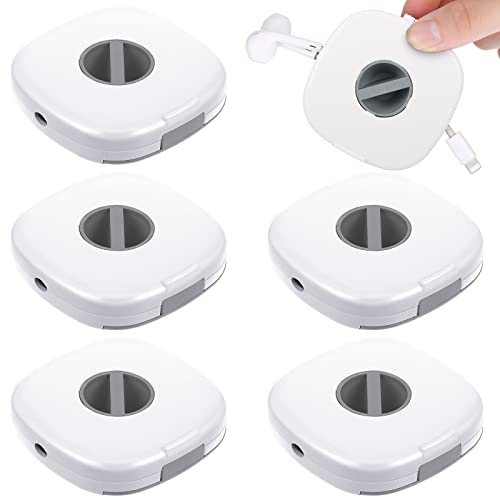 Flutesan 6-Piece Retractable Cord Organizer - Phone, Headset, Mouse & Charger Cable Winder (White)