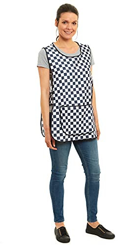ER Direct Womens Home Work Kitchen Catering Cleaning Bar Plus Size Plain Coloured Large Pocket Side Fastening Tabard Apron (Black/White Check, 3XL)
