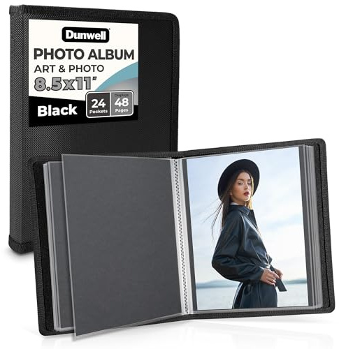 Dunwell Art Portfolio 8,5 x 11 Ordner (schwarz), Montagepapier, Portfolio-Ordner für Kunstwerke, 8,5 x 11 Kunstordner, 24 Taschen Display 48 Seiten, säurefreies Poly-Präsentationsbuch