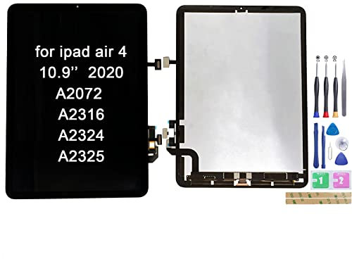 Jinyan Pantalla LCD para i-Pad Air 4 4th 10.9 2020 A2072 A2316 A2324 A2325 Pantalla LCD + reemplazo General del digitalizador de Pantalla táctil de Vidrio Exterior (Negro)