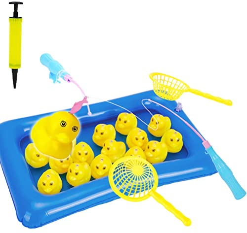 Oyria Kinder Pool Ente Angeln Spielzeug Spiele Magnetisches schwimmendes Spielzeug Aufblasbare Teich Badewanne Badespiel Lernspielzeug Baby Badespielzeug Angelspiel für Jungen Mädchen