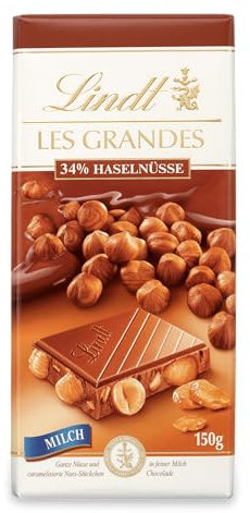 Lindt Schokolade | LES GRANDES Tafel Haselnuss Milch | 150g | Milch-Schokolade mit ganzen- und karamellisierten Nuss-Stückchen | Schokoladen-Tafel