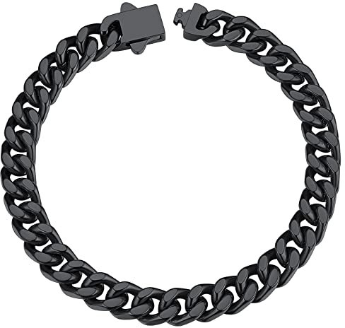 ChainsHouse Black Bracelet for Mens Women Cuban Link Chain Stainless Steel Curb Bracelets Biker Hip Hop Jewellery Gifts for Boyfriend