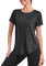 Deaviya Sport T-Shirt Damen, Kurzarmshirt Frauen, Workout Tops Rundhalsausschnitt Athletisch Lässig Laufen Yoga Fitness T-Shirts Locker (DE/NL/SE/PL, Alphanumerisch, S, Schwarz)