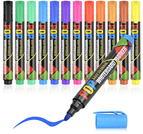 EooUooIP Whiteboard Marker,12 Farben Whiteboard Stifte Set, Weißwandstifte,löschbarer Marker Whiteboard Trocken Abwischbare Stifte, für Schullehrer Bürotreffen Tafelstift Fensterkreide Stifte