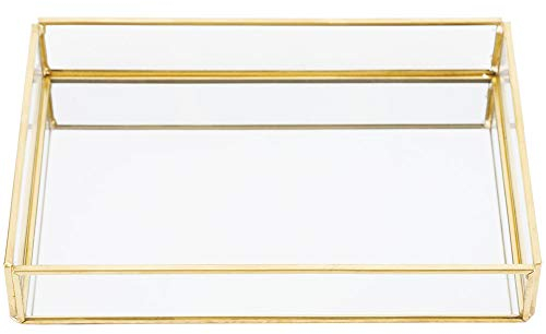 Bandeja de Espejo Dorada,Rectángulo de la Joyería de Visualización de la Caja Organizadora, Bandeja de Oro para Joyería, Perfume, Decorativas, Cosméticos Cajas de Exhibición(Small)