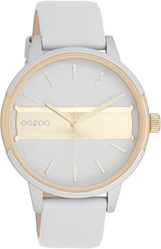 Oozoo Timepieces Damen Uhr in Hellgrau Gold | Armbanduhr Damen mit Lederarmband | Hochwertige Uhr für Frauen| Edle Analog Damenuhr in rund C11152