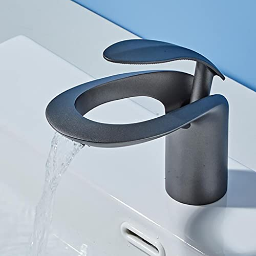 SJQKA Wasserfall Wasserhahn Bad Wasserhahn Wasserfall für Badezimmer,Wasserhahn Bad Aus Erstklassigem Messing,wasserfall Einhandmischer Für Bad Badezimmer Waschbecken (Gray)