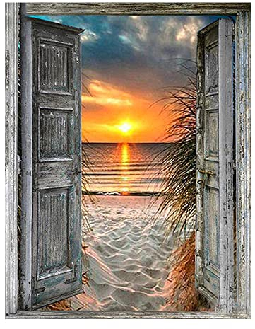 DCIDBEI Diamond Painting Fensterbilder 40x50cm Diamond Painting Meer und Strand Fenster Diamond Painting Fenster zum Meer Diamant Painting Bilder Erwachsene Sonnenuntergang Perlenbilder Erwachsene