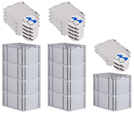 PROREGAL SuperSparSet 10x Eurobox NextGen Economy mit Scharnierdeckel & blauen Verschlüssen | Griffe geschlossen | HxBxT 32x40x60cm | 65 Liter | Eurobehälter Transportbox Transportbehälter