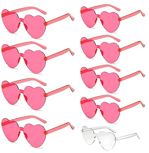 Sporgo Bride Herz Brille, 9 Stück Partybrille Herz Sonnenbrille,1 Braut + 8 Team Braut Brille,Randlose Sonnenbrille für Braut Junggesellinnenabschied Frauen Accessoires und Hochzeitsfeier (Rot B)