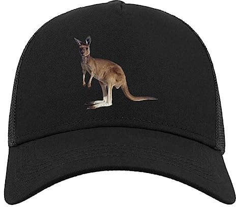 Australian Kangaroo Marsupial Halbmaschige Trucker-Cap-Baseballmütze aus Baumwolle Schwarz