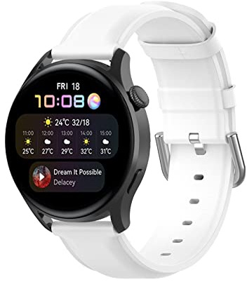 Lederarmband Kompatibel mit Garmin Forerunner 55 Leder Armband - 20mm Weiches Leder Uhrenarmband Replacement Wechselarmband Ersatzarmband für Garmin Forerunner 55 GPS-Laufuhr (Weiß)