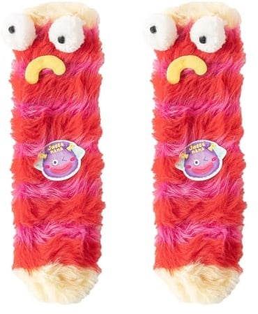 MOFIC Niedliche Cartoon-Monster-Socken, für Damen und Mädchen, lustige flauschige Hausschuh-Socken, warme, gemütliche, flauschige Monstersocken mit großen Augen, Plüsch, flauschige Schlafsocken für