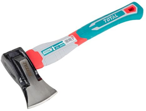 TOTAL - Hacha - 29,2 x 25,6 x 10,4 cm - Azul - Cabeza de Acero al Carbón - Hacha de 1000 gr con Mango Tricolor para Corte de Leña