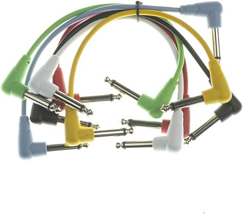 MUSIC STORE Basic Standard Patchkabel, 6er-Pack, 0.15m, Multicolour, Winkelklinke, Robust, Langlebig, Ideal für Studio und Zuhause, Knickschutz, Optimiert für enge Platzverhältnisse