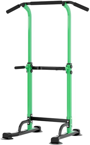 sogesfurniture Power Tower Fitness Dip Station, multifunktionale Kraftstation Kraftturm Trainingsgerät mit Klimmzugstange, höhenverstellbar von 165-210cm, Schwarz&Grün
