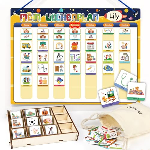 Sanlebi Wochenplaner Kinder, 271 Montessori Magnettafel, Tagesplaner Kinder Routine mit Aufbewahrungsbox & Aufbewahrungstasche, Lernspiele ab 3 Jahre, Förderung der Selbstständigkeit