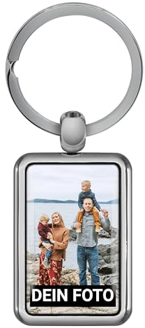 PhotoFancy® - Schlüsselanhänger mit Foto bedrucken lassen - Chrom-Anhänger mit eigenem Bild personalisieren (Schlüsselanhänger Eckig)
