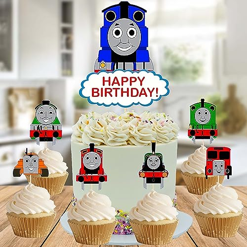 Thomas The Tank Engine Themed 7 Piece Set Birthday Cake Topper & 6 Cupcake Toppers Stand Up Cake Decoration