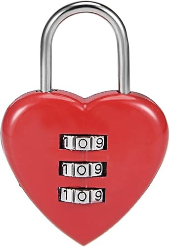Cadenas à combinaison rouge à 3 chiffres – Mini cadenas en forme de cœur rouge – Cadenas à combinaison en alliage de zinc en forme de cœur – Manille de 3 mm pour casier de gym