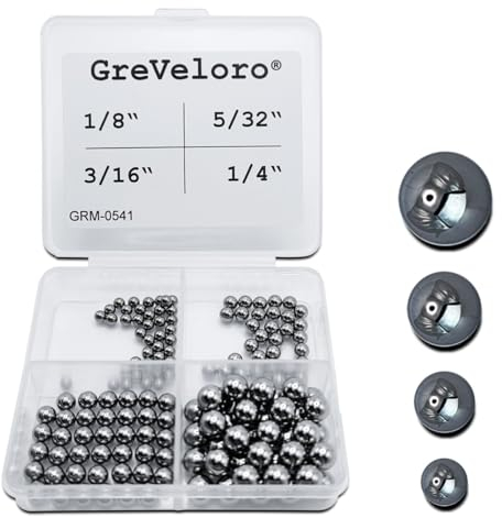 Kugellager Box mit 4 Größen, je 40 Stück 1/8 (3,18 mm), 5/32 (3,97 mm), 3/16 (4,76 mm), 1/4 (6,35 mm), insgesamt 160 Stück, Carbonstahl, Metallkugeln, Stahlkugeln, für Nabe, Schaltung, Achse