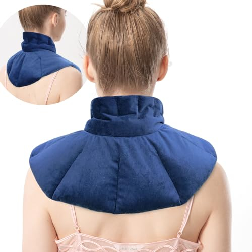 Aroma Season Microwave Heat Pad for Neck and Shoulders, Microwavable Heat Pad, Heated Neck Warmer with Flax Seeds, Heat Therapy, Gifts for Family, Friends (Blue)