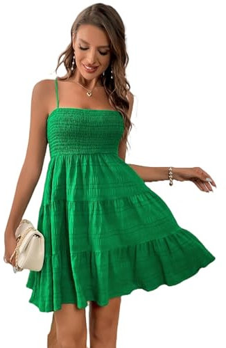 Nuovo Vestito Estivo Senza Spalline da Donna con Collo - Verde - M