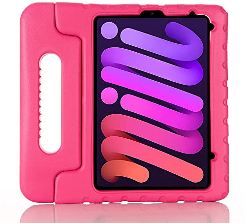Custodia per bambini per iPad Mini 6 generazione 2021 8,3 pollici, leggera EVA antiurto con maniglia convertibile copertura per tablet per iPad Mini 6 8,3 pollici (rosso rosa)