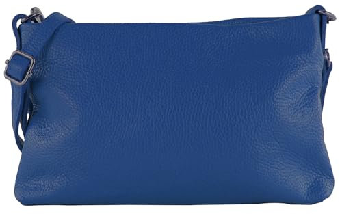 modamoda de T258 Damen Leder Umhängetasche Clutch Kosmetiktasche handmade in Italy, Farbe:Signalblau