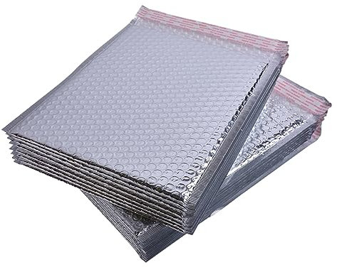 FUNOMOCYA 50Stücke Aluminium Folie Wasserdichte und Stoßfeste Versandtaschen mit Selbstklebendem Verschluss für Büro Schule und Zuhause Silber