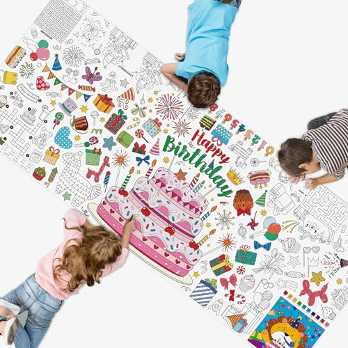 Poster da Colorare per Compleanno, Grande Foglio per Attività di Colorazione 190cm x 78cm, Formato Jumbo, Carta Versatile, Pittura e Disegno fai-da-te, Banner/Tovaglia per Scuola, Feste di Compleanno