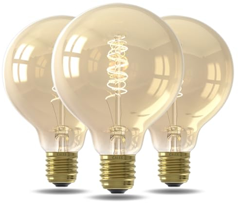 CALEX LED Lampe E27, G95, Spiralförmig Filament, Vintage Gold, 2100K Warmweiß Licht, dimmbar, 3er Pack