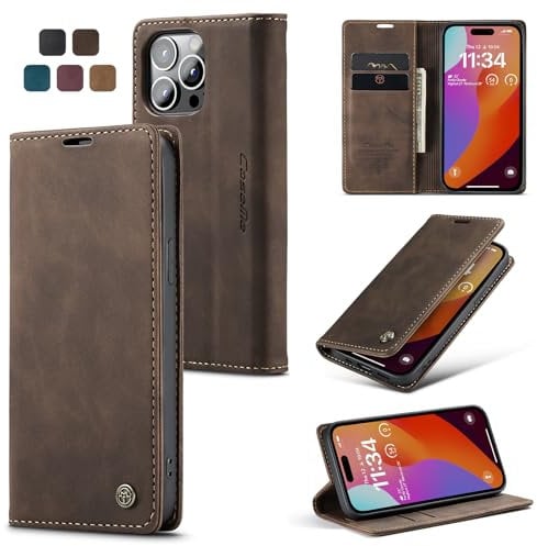 Cracedily for iPhone 15 Pro Case, Wallet Case Flip Leather with Card Holder Magnetic Closure Shockproof Kickstand Protective Phone Cases Cover for iPhone 15 Pro, Coffee