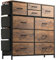 Buluri Kommode mit 10 Stoffschubladen, Komodenschrank mit Seitentaschen und Haken, Holzplatte und Metallrahmen, Stoffkommode für Schlafzimmer, Wohnzimmer, Flur, Kinderzimmer (Rustikal Braun)