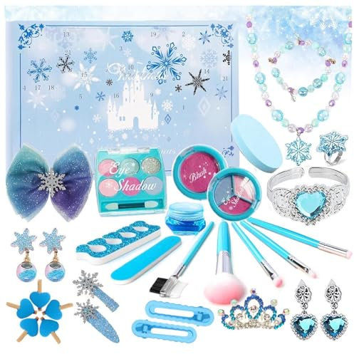 Adventskalender Mädchen, Adventskalender Schminke Kinder, Eisprinzessin Schminke und Schmuck Adventskalender 2024, Madkeup Adventskalender 2024 Mädchen Weihnachtskalender